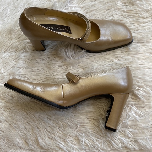 Champagne womens heeled Mary Jane metallic formal elegant shoes, size 23 US: 6.5 - Picture 3 of 13